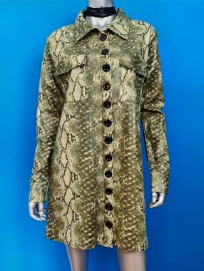 🆕️🌿 MISSGUIDED Moss Faux Leather Snake Print Oversized Shirt Mini Dress (NWT)